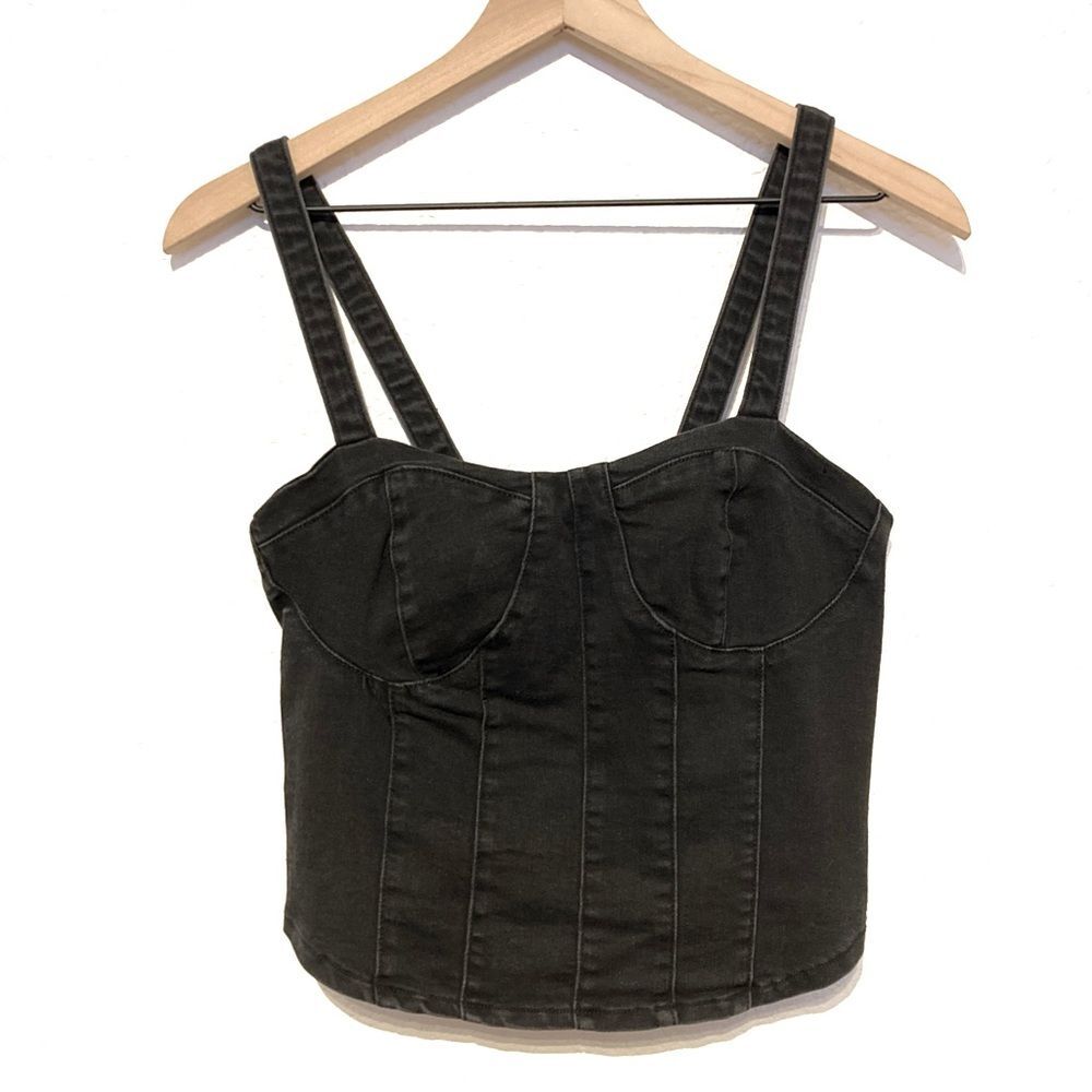 Oat New York Black Denim Bustier Crop Top Small